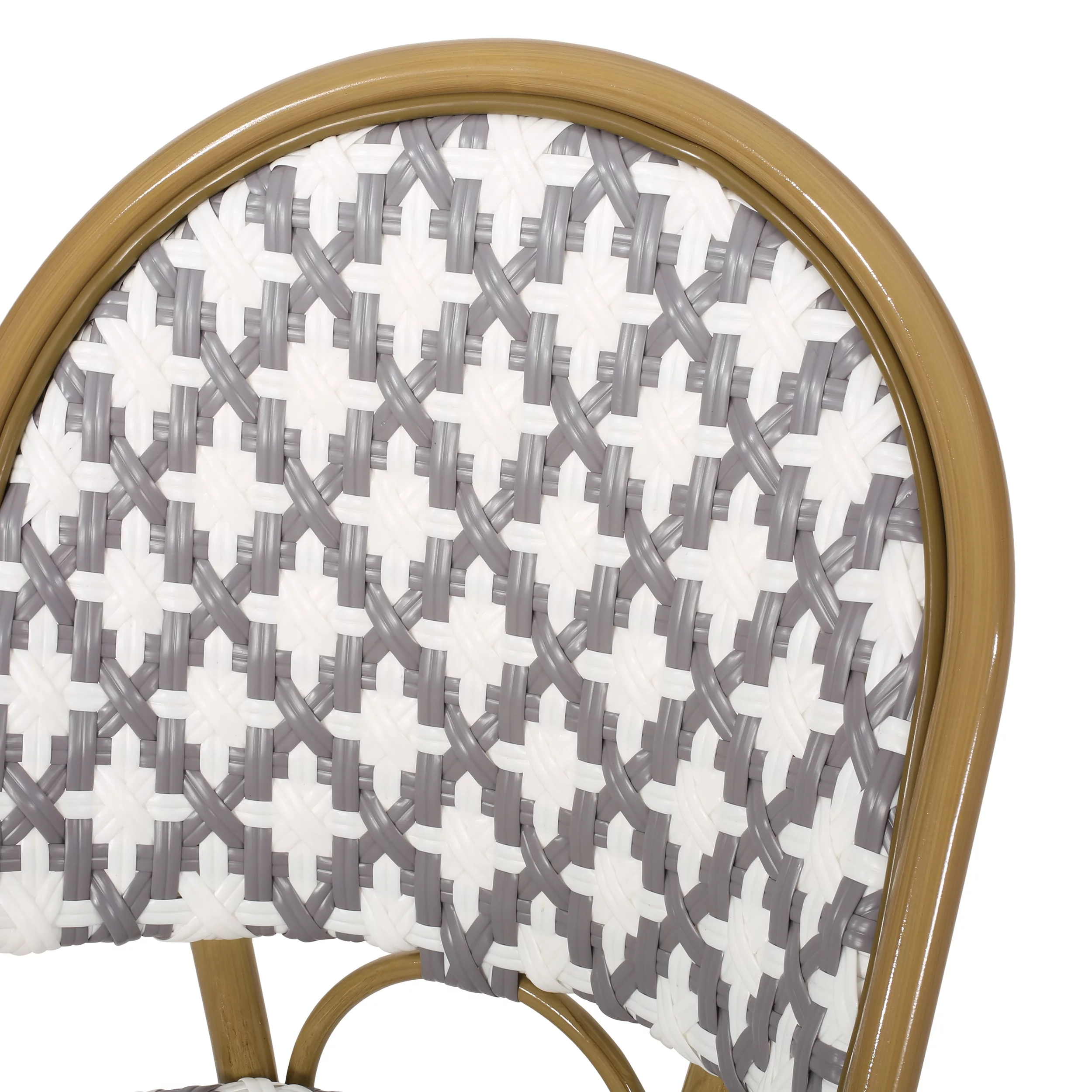 Jordy Outdoor French Bistro Chair , Set of 4, Gray, White, and Bamboo Finish
