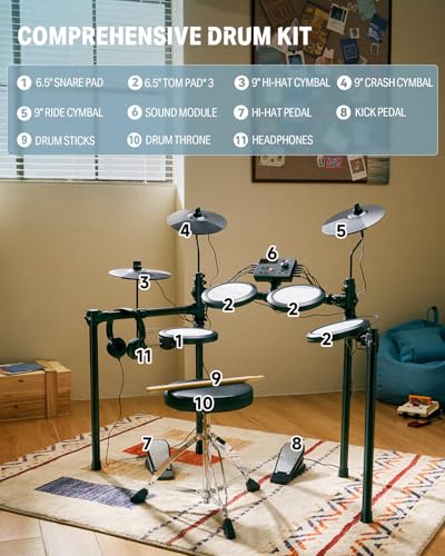 Donner Electric Drum Set, DED-70 Electronic Drum Kit for Beginner with 150 Sounds, 4 Quiet Mesh Pads, 9" Cymbals, USB MIDI, Type-C Charging, 2 Pedal