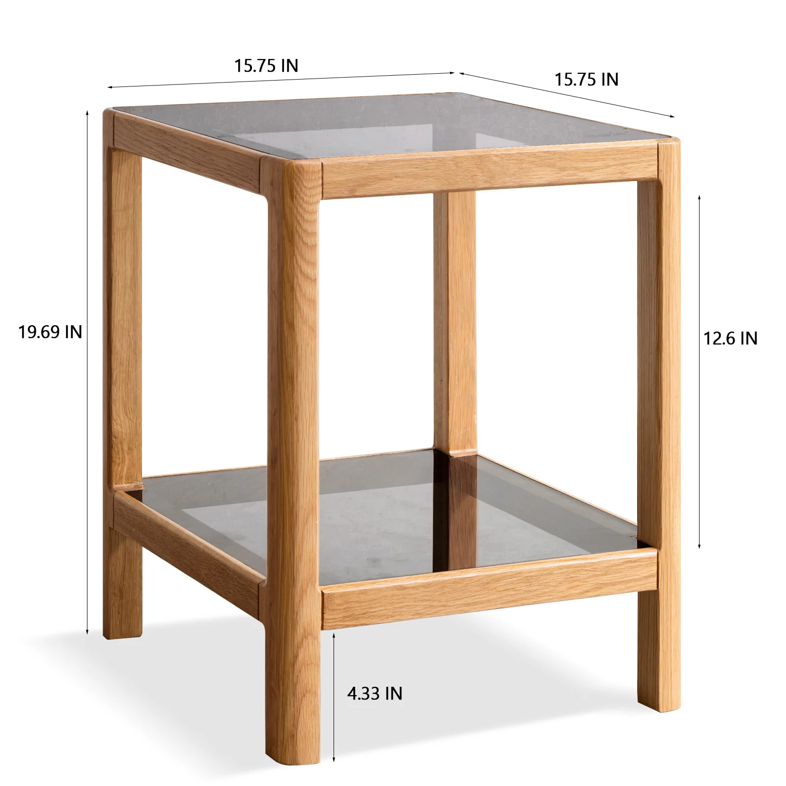 aixvx Natural Oak Wood End Table with Tempered Glass for Living Room, Dinning Room, or Bedroom