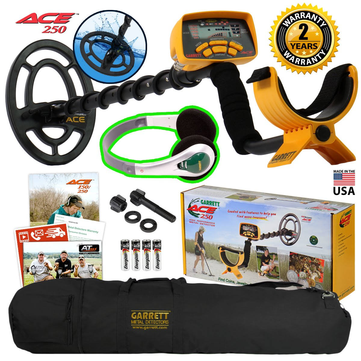 Garrett Ace 250 Metal Detector Package w/ Headphones, DVD and Deluxe Carry Bag