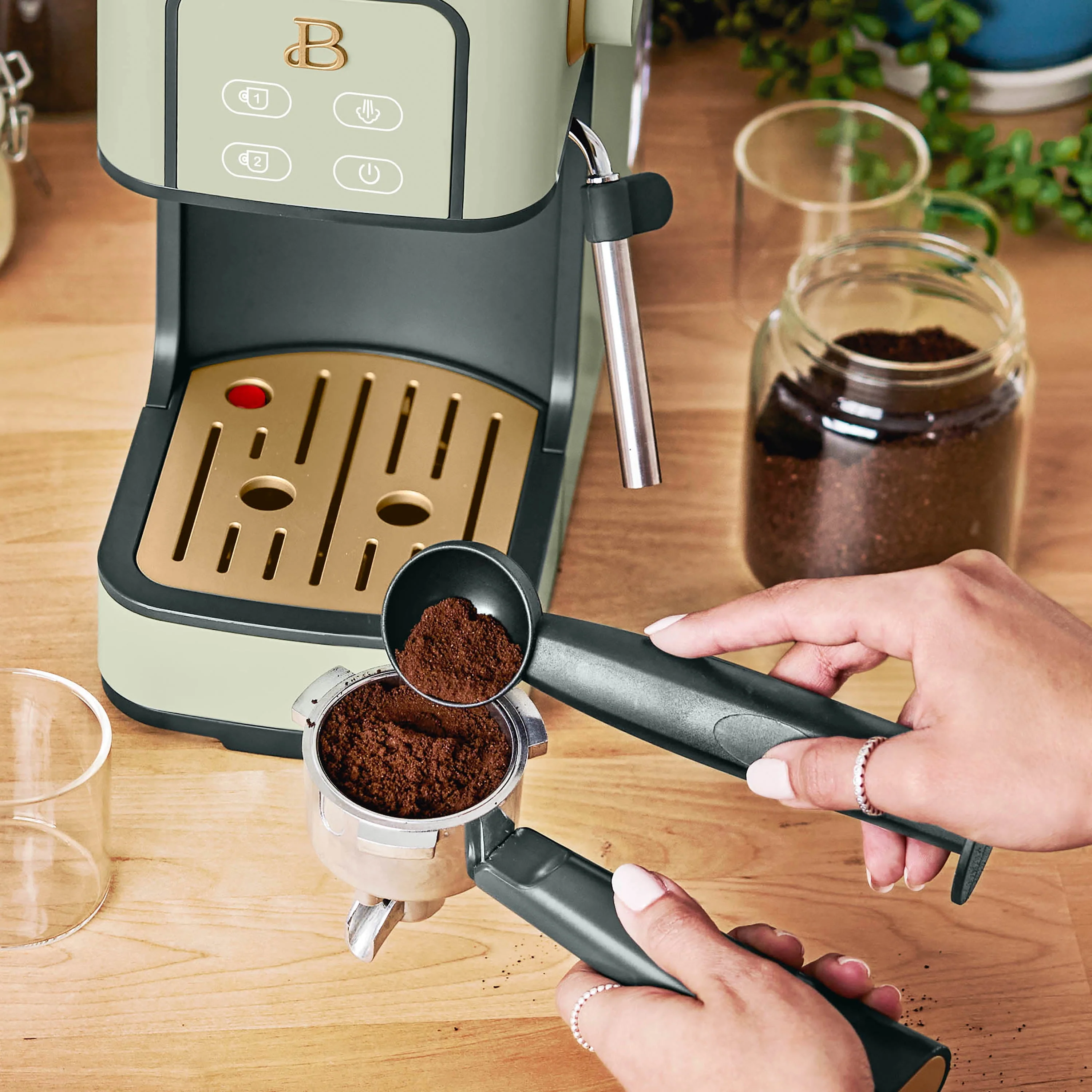 Beautiful Slim Espresso Maker with 20-Bar Pressure, White Icing by Drew Barrymore