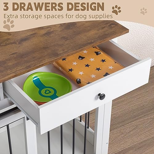 Sunseen Dog Crate Furniture Large Breed Wooden Dog Kennel with Room Divider & 3 Drawer