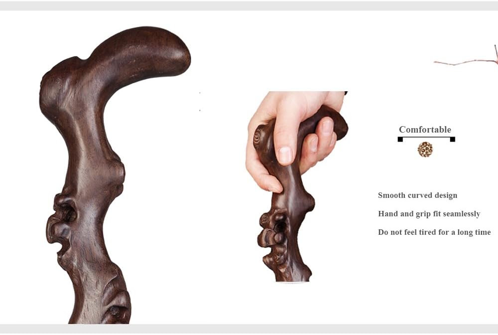 MUUL-WHCH Wood Cane with Supportive Curved Handle, Exquisite Carving Walking Canes, Handmade Carved Sticks, Ebony Crutch Stick Gift for Men and Women