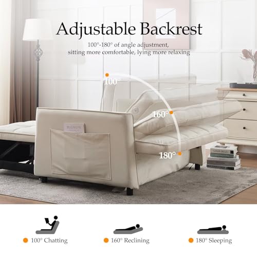 Modern 3 in 1 Convertible Sleeper Sofa Couch Bed with USB, Adjustable Backrest Velvet Pull Out Sofa Bed, Loveseat Sleeper Couch