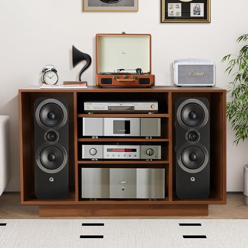 Stereo Cabinet, Media Storage Cabinet, 5-Tier Shelves Audio Video Record Player Stand Cabinet