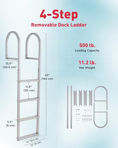 CO-Z 3 Step Removable Dock Ladder, Pontoon Boat Ladder with 350lb Load, Aluminum Swim Ladder with Wide Step & Nonslip Tread