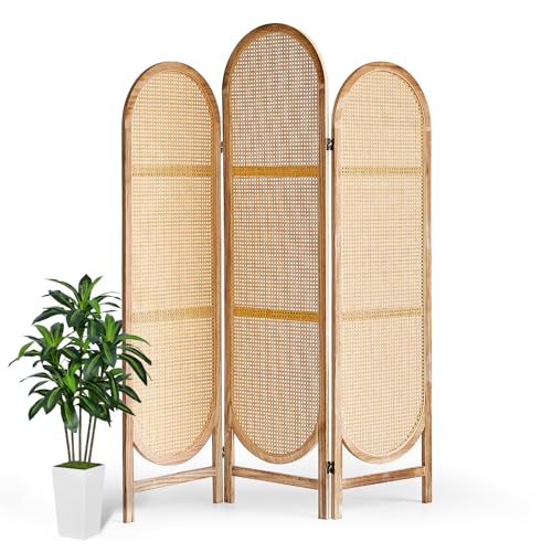 Room Divider 4 Panel, Folding Privacy Screen, Foldable Wood Divider Room Dec, Rattan Room Divider, Portable Partition Screen