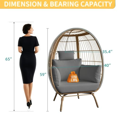 DWVO Rattan Egg Chair with Ottoman, Indoor Outdoor Egg Shape Wicker Chair for Patio, Backyard, Living Room, Basket Chair w/Footrest, 5 Cushions