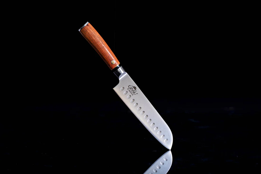 GINSU KATANA 7" Santoku Knife, Japanese Stainless Steel 440A, Kitchen Knife with Forged blade and Rosewood Handle, Ideal for Chopping, Dicing