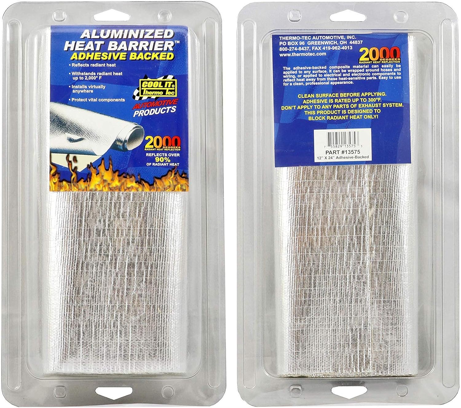 Thermo-Tec 13575 Adhesive Backed Aluminized Heat Barrier, 12" x 48" (2x 24" Sheets) Pack of 2