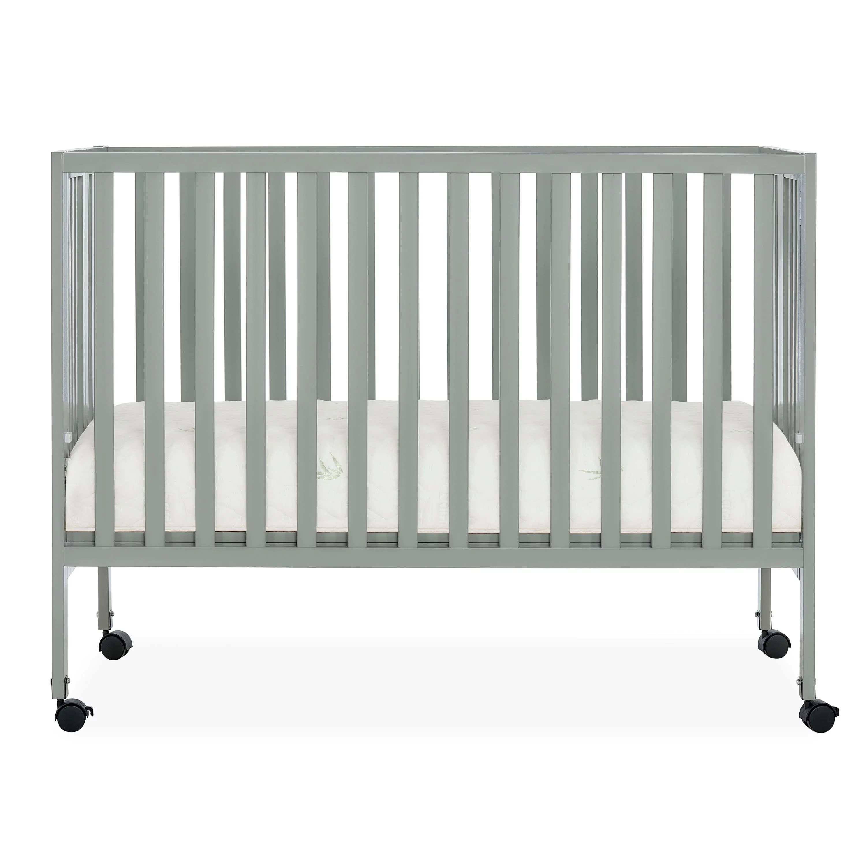 Dream On Me Quinn Full-Size Folding Crib in Cool Grey, Removeable Wheels, Modern Nursey, Adjustable Mattress Support, Portable Crib