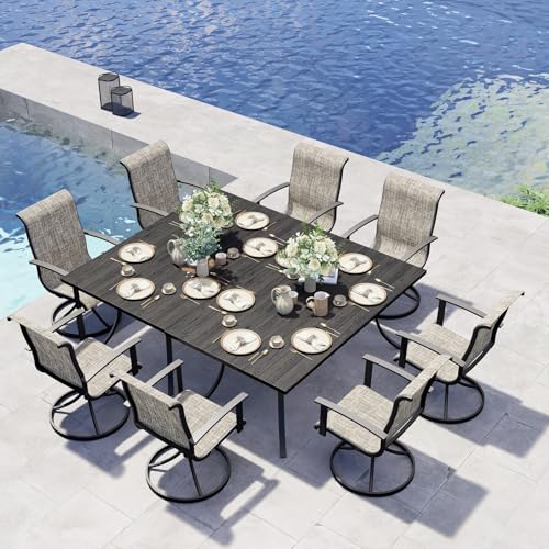 Grand patio 7-Piece Patio Dining Set for 6, Outdoor Dining Set with Swiviel Patio Chairs & 1 Rectangular Woodgrain Dining Table with Umbrella Hole