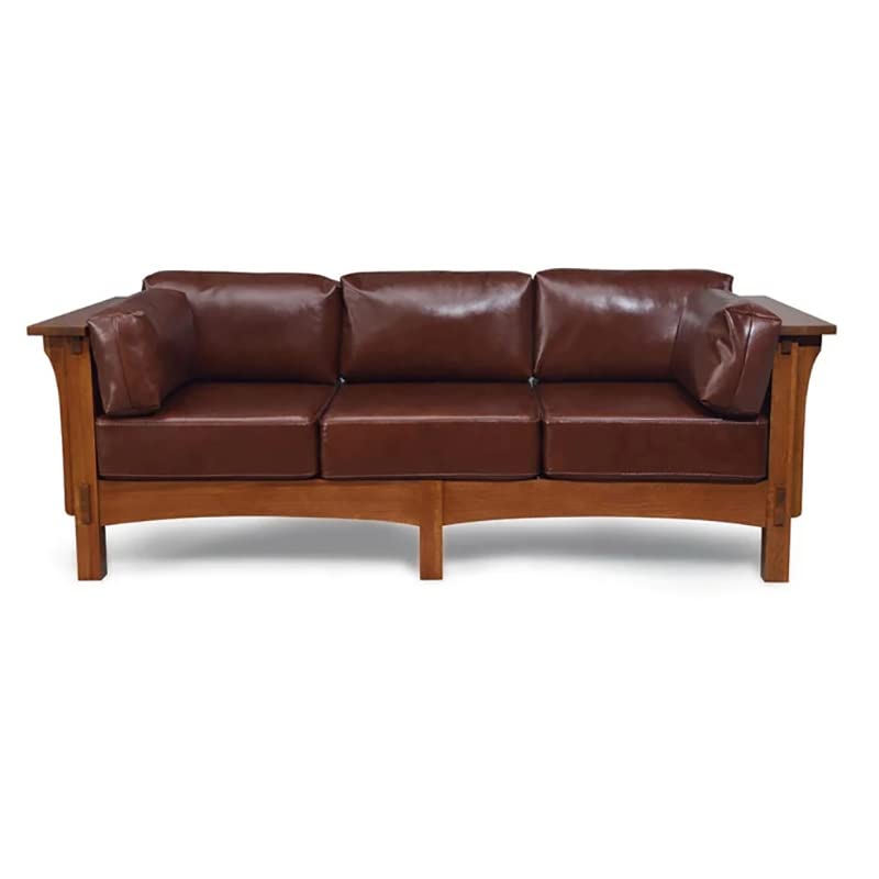 Crafters and Weavers Mission Crofter Style Sofa - Solid Quarter Sawn White Oak and Leather Cushions (Chestnut Leather)