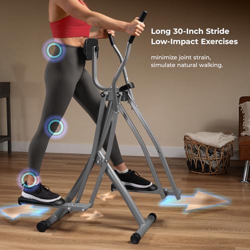 Sunny Health & Fitness Smart Air Walk Elliptical, Foldable Machine w/ 30-INCH Stride, Cardio Cross Trainer Glider for Home Exercise