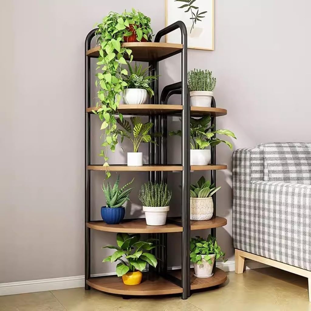 5 Tier Wood Plant Stand, Indoor Corner Metal Flower Rack