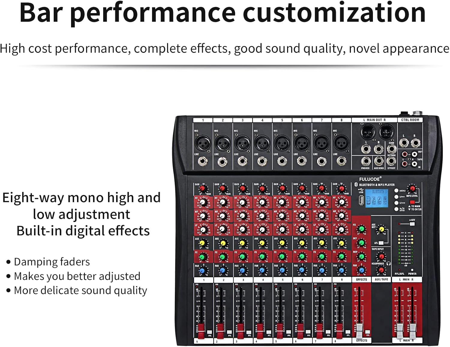 FULUODE CT80 Professional Audio mixer mixing Console 8 channels with MP3 Player +Bluetooth U disk 48V Phantom Power with DSP digital effects USB