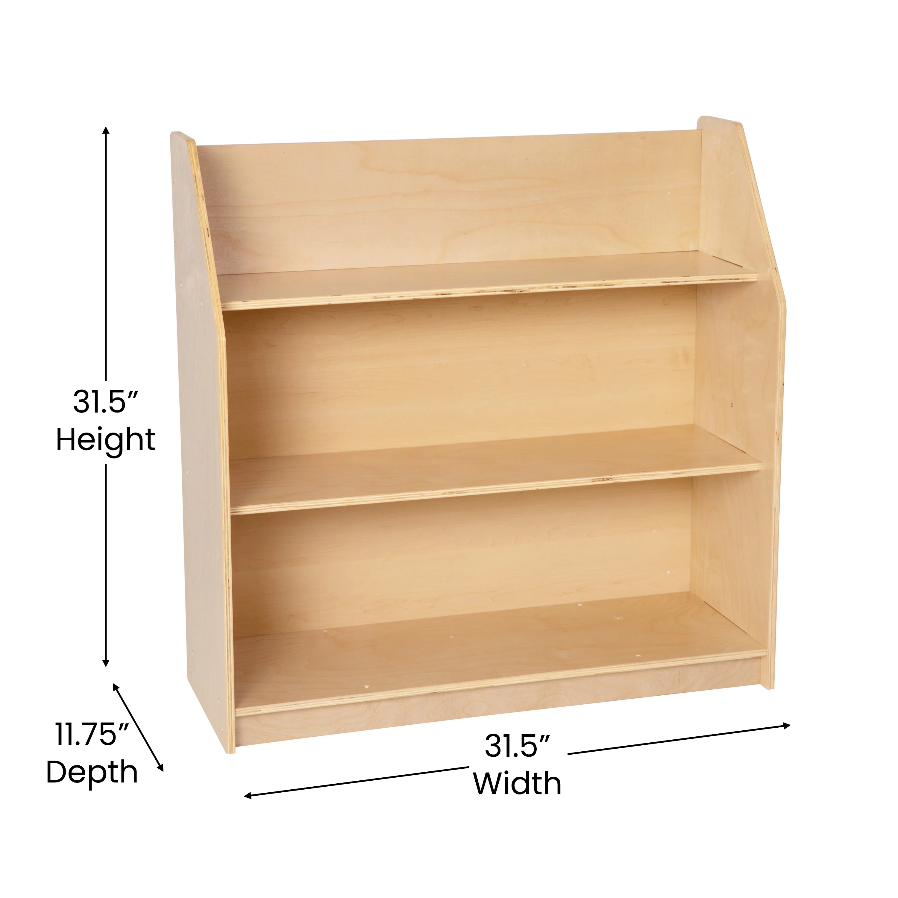 BizChair Natural Wooden 3 Shelf Book Display with Safe, Kid Friendly Curved Edges - Commercial Grade for Daycare, Classroom or Playroom Storage