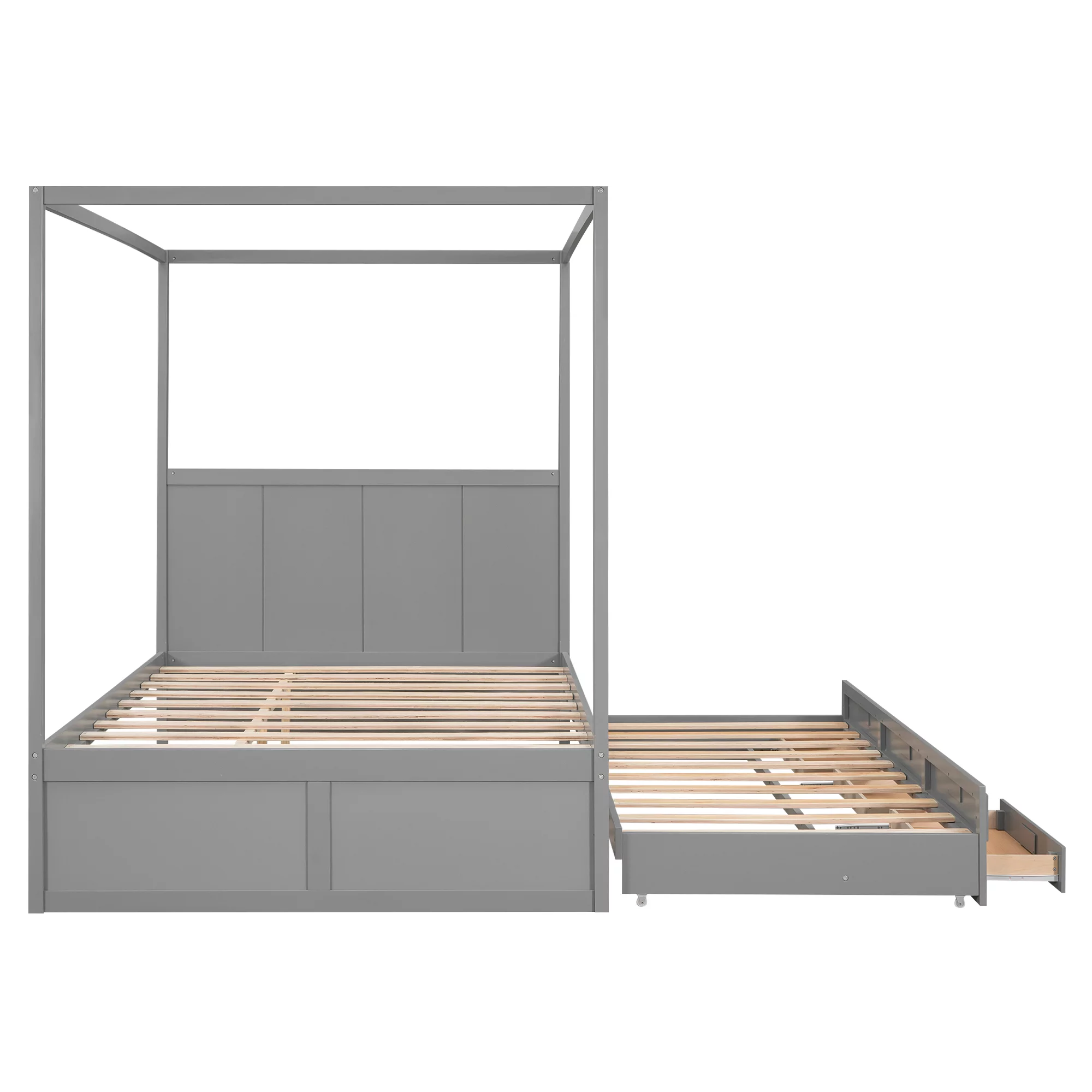 KOSBON Platform Bed with Trundle, Wooden Queen Platform Bed Frame with Twin Trundle and 3 Storage Drawers