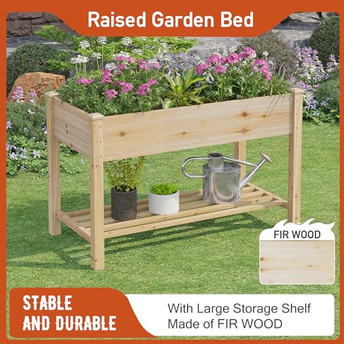 GHWIE Raised Garden Bed with Shelf,Elevated Wooden Planter Box with Legs,Garden Planter for Backyard, Patio, Balcony