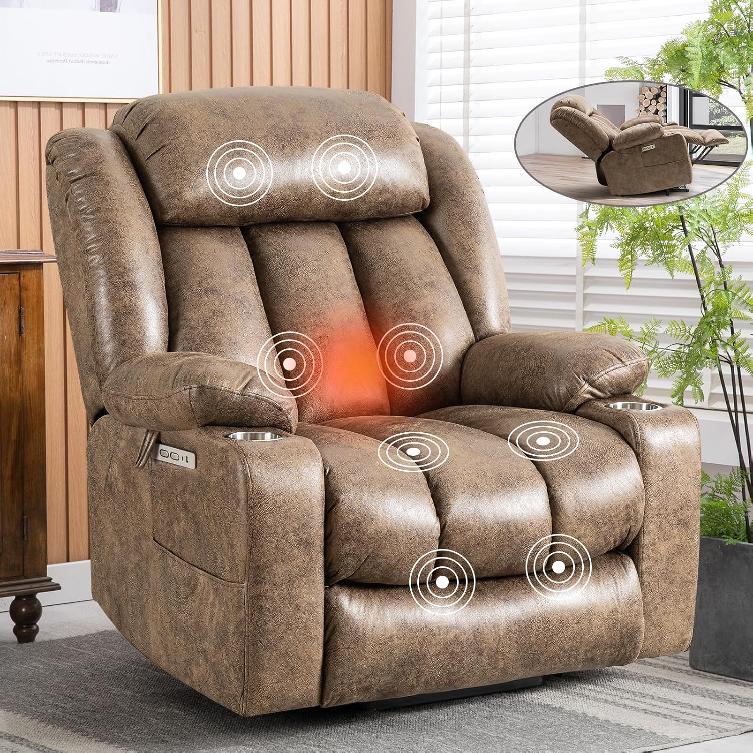 Extra Large Power Lift Chairs Recliners for Elderly with Heated and Massage, Overstuffed Lift Chairs, Breathable Leather, USB-A and USB-C, Cup Holder