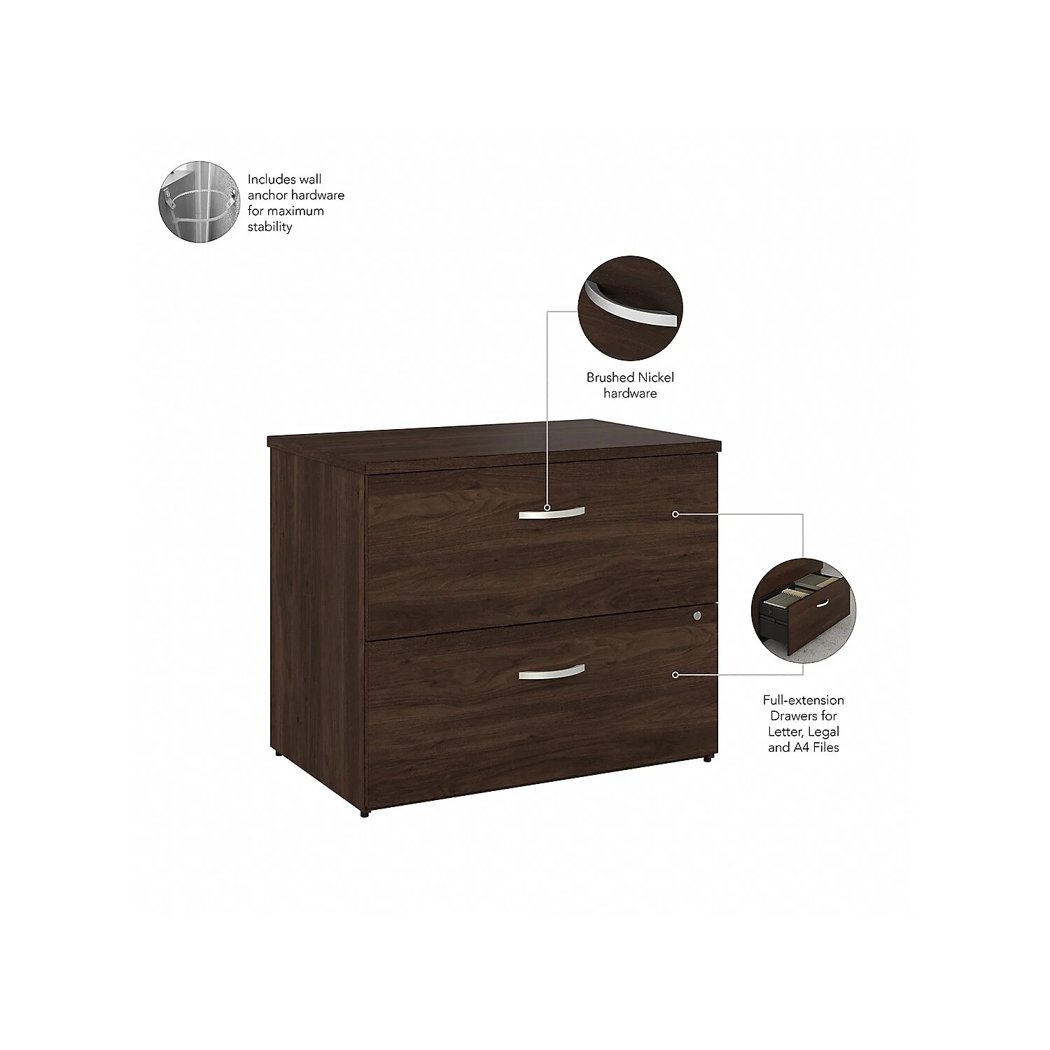 Studio C 2 Drawer Lateral File Cabinet in Black Walnut - Engineered Wood