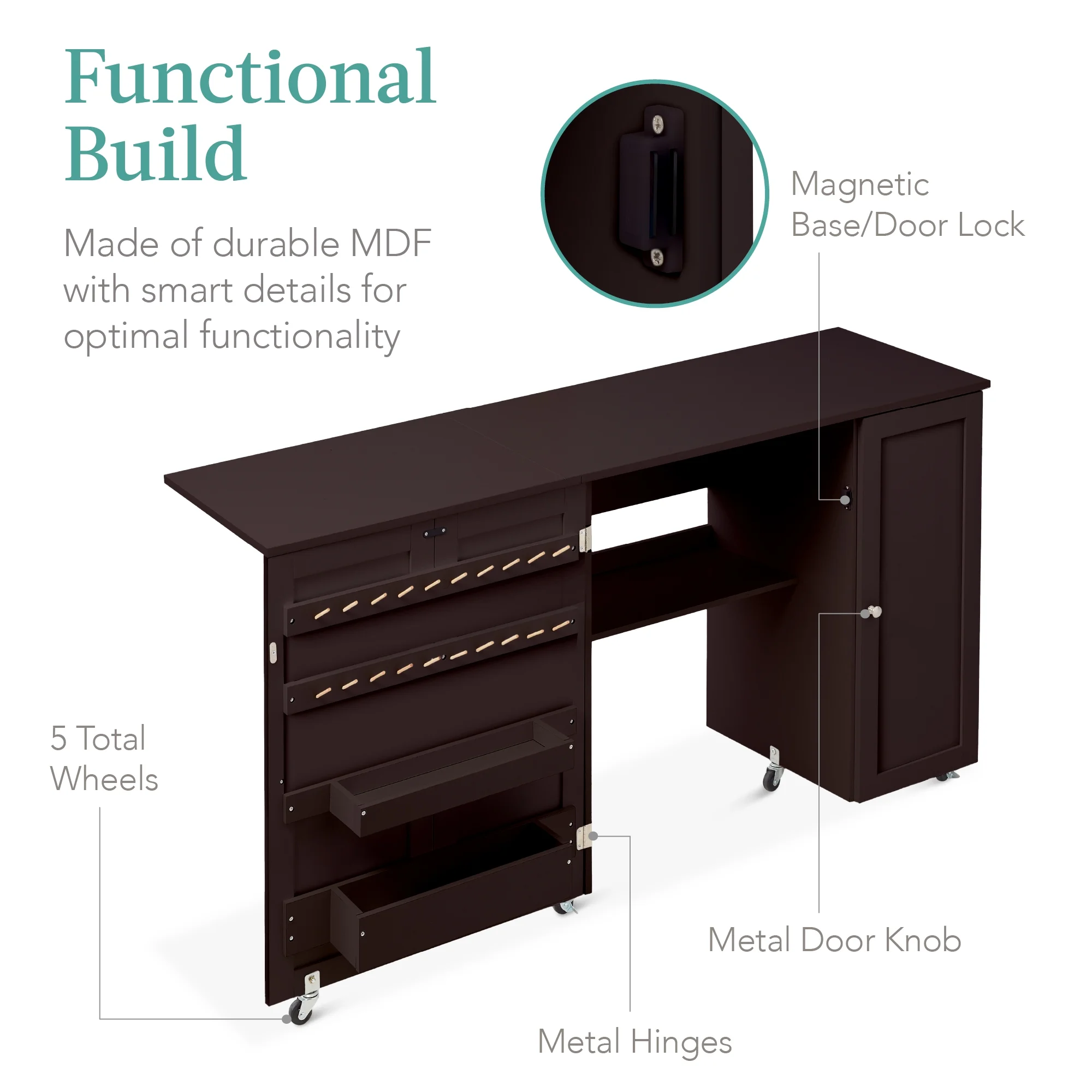 Best Choice Products Large Portable Multipurpose Folding Sewing Table w/ Magnetic Doors, Craft Storage - Brown