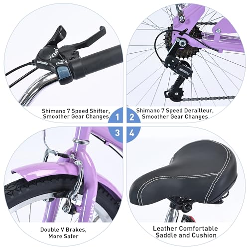 ZUKKA 26 Inch Beach Cruiser Bike 7 Speed Hybird Cruiser Bike Steel Frame Bicycles for Men Women, Multiple Colors