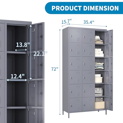 3 Doors Lockers for Employees, Steel Storage Lockers Lockable, Metal Locker Storage Cabinet for Home Office School Gym, Require Assembly (Grey)