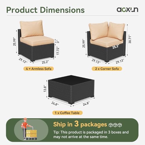 Aoxun 7 Piece Patio Furniture Set Wicker Rattan Patio Sectional Sofa Set Outdoor Seating Furniture with Thickened Cushion, Grey
