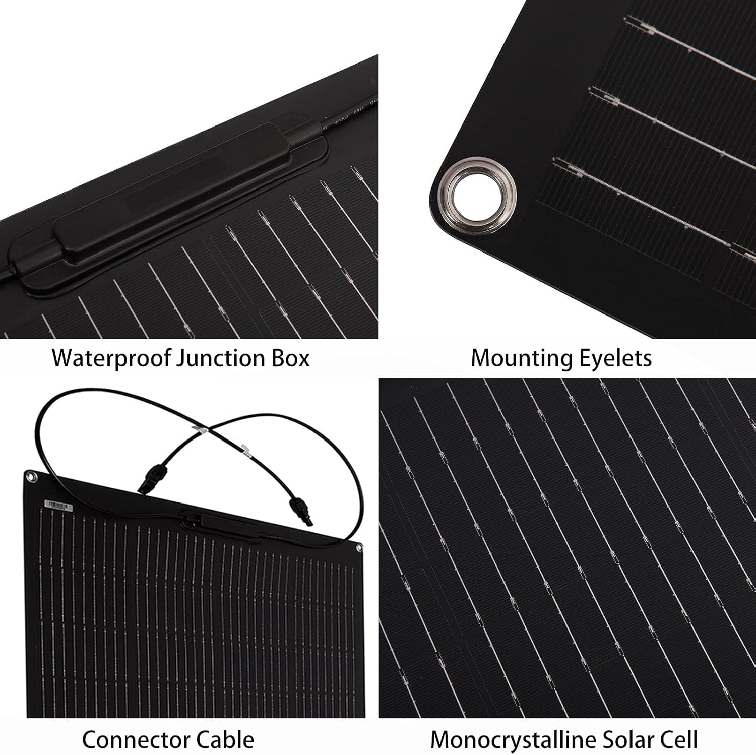 Mono 50W Flexible Solar Panel Waterproof Off-Grid Solar Power System Charger for RV, Boat, Caravans, Motorhome, Camping and 12V Charging