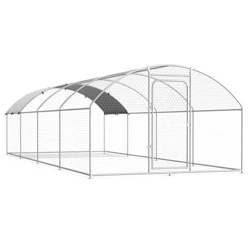 Large Metal Chicken Coop Walk-in Poultry Cage with Waterproof and UV-Resistant Cover, Outdoor Chicken Run Poultry Hen House for Backyard Farm Use
