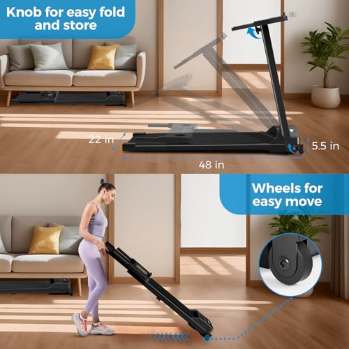Portable Foldable Treadmills for Home, Small Folding Treadmill for Home Office with 300 LBS Capacity