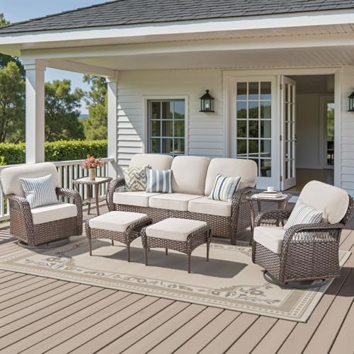 7 Pieces Outdoor Furniture Set with Swivel Chairs