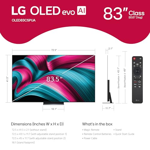LG 55-Inch Class OLED evo AI 4K C5 Series Smart TV w/Dolby Atmos, Dolby Vision, HDR10, AI Super Upscaling 4K, Filmmaker Mode, Wow Orchestra