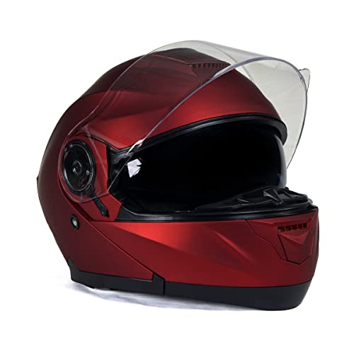 Milwaukee Helmets MPH9817DOT Breeze Red Advanced Motorcycle Modular Helmet Biker w/Drop Down Visor - Large