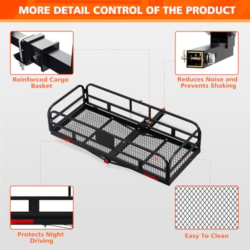 Hitch Mount Cargo Carrier Basket 500 LBS Folding Vehicle Cargo Baskets 60" x 24" x 14" Fits 2" Receiver with 2" Hitch Stabilizer for SUV