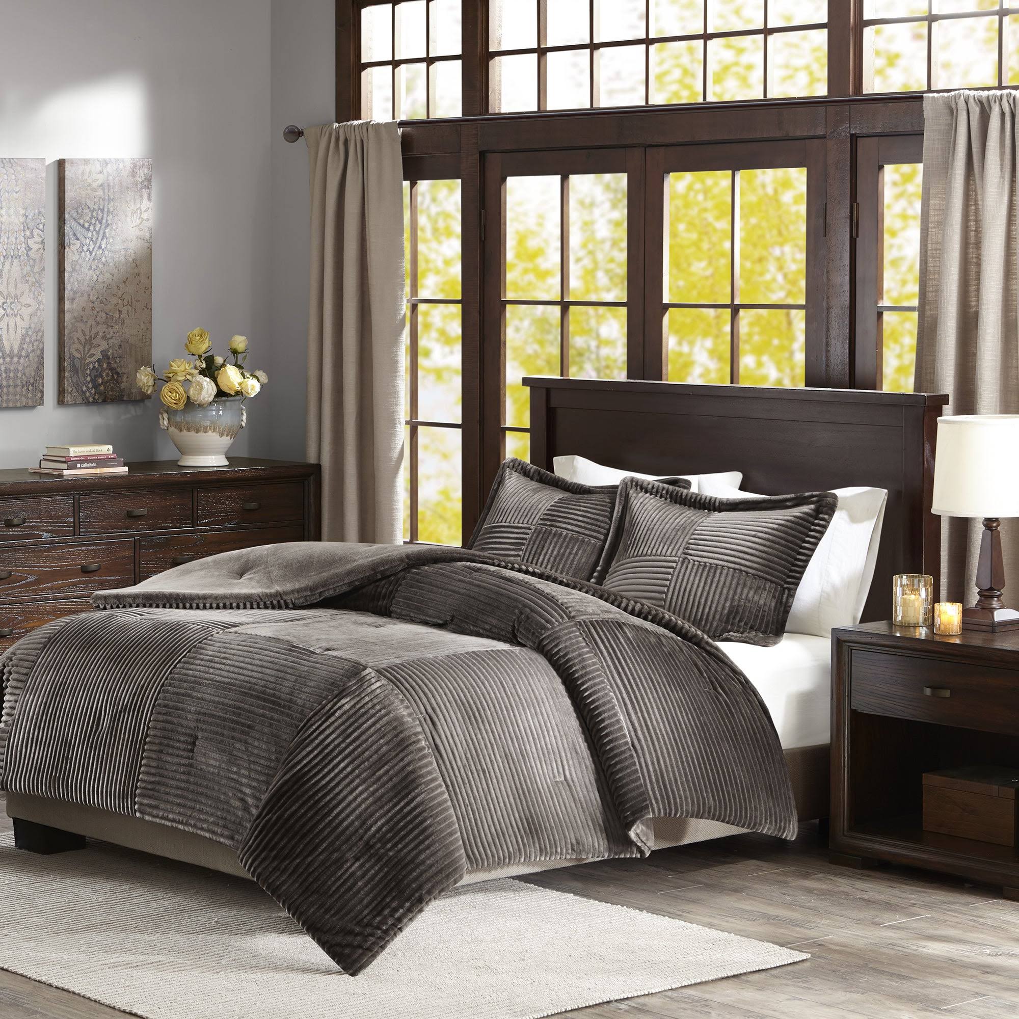 Carbon Loft Sterling Corduroy Plush Comfoter Mini Set - Navy - Twin
