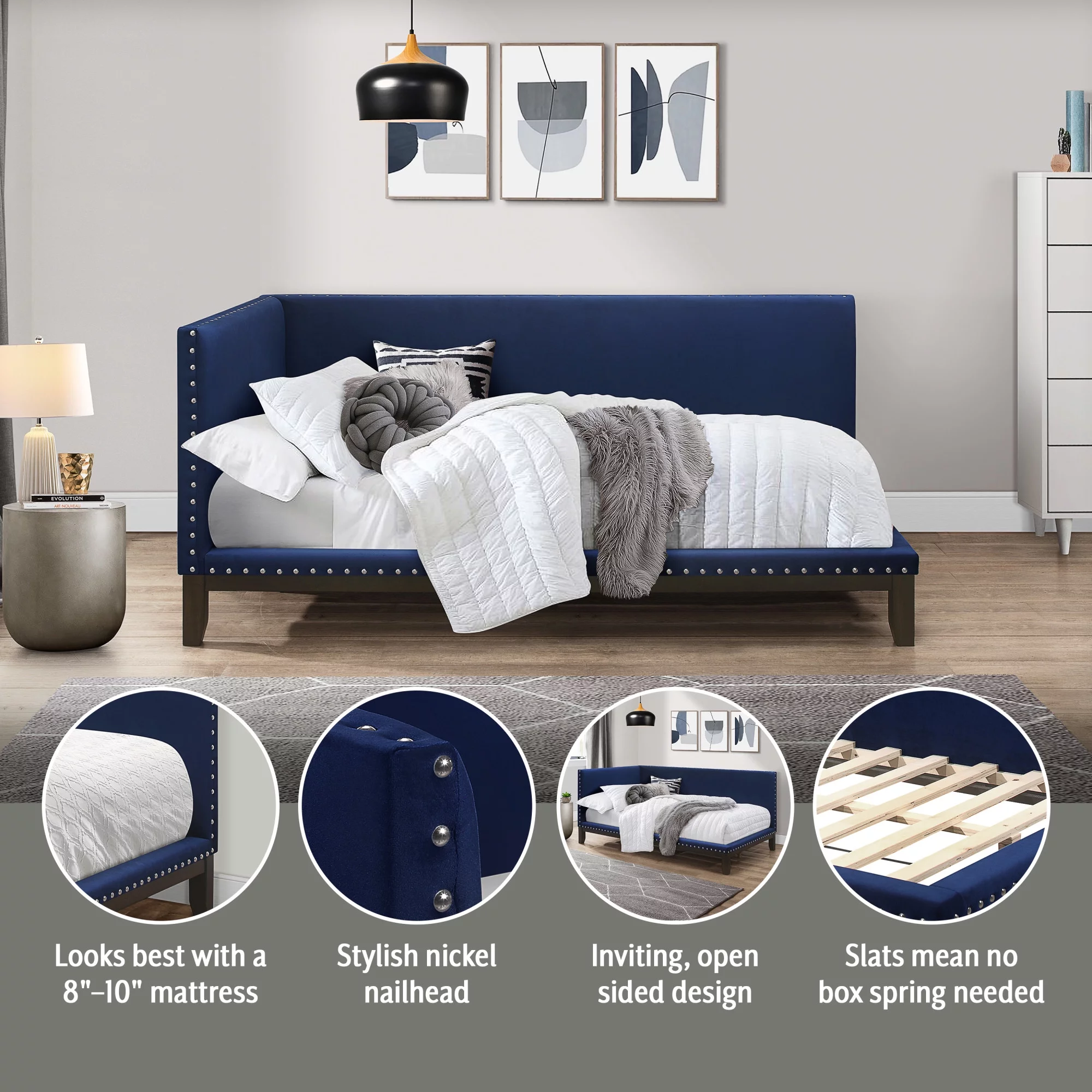 Tranquility Upholstered Daybed, Sapphire Navy