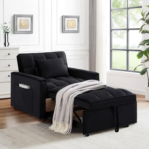 Sleeper Chair Bed,3 in 1 Convertible Sleeper Sofa,Velvet Tufted Upholstered Single Sofa Bed with Adjustable Backrest