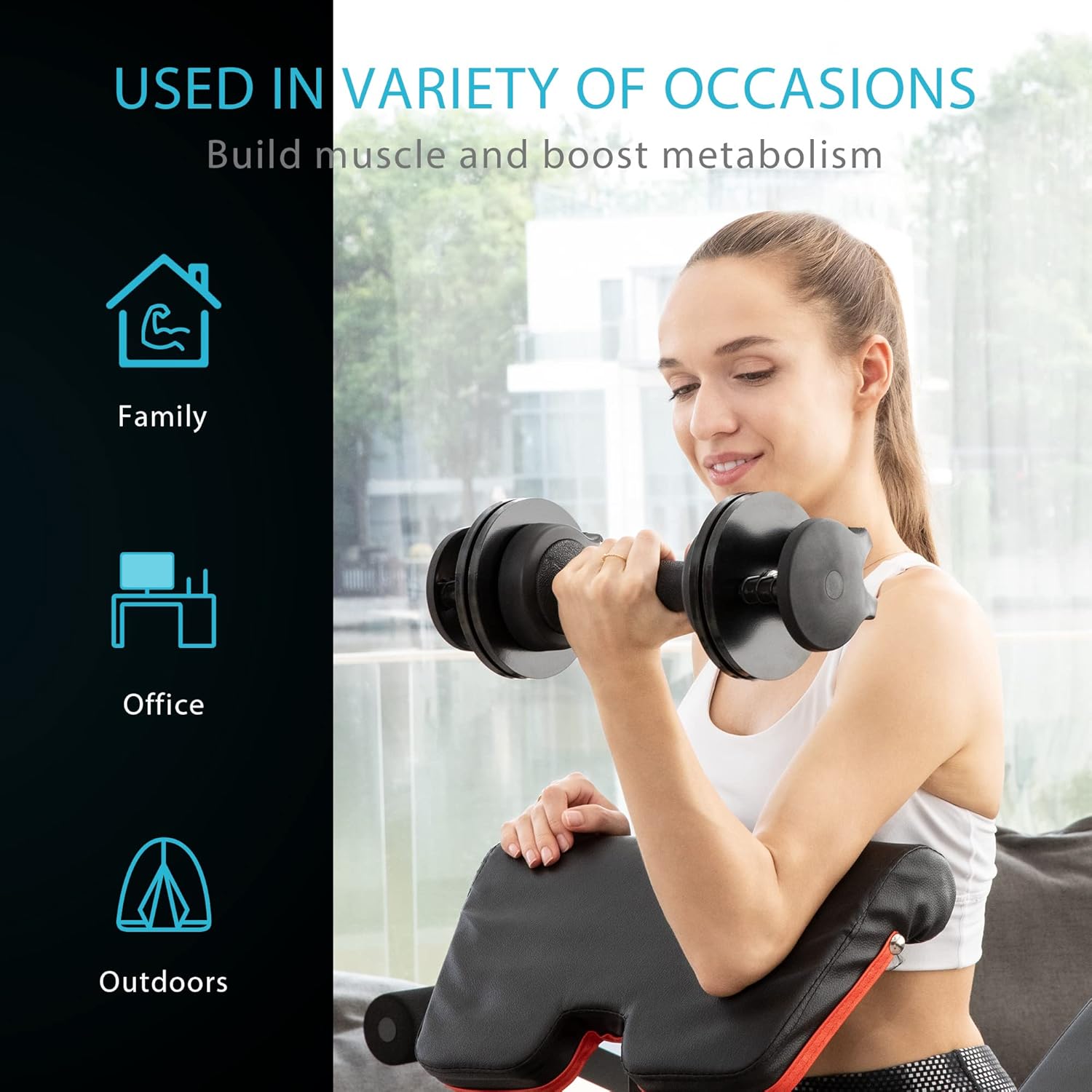 VIVOHOME 2.5 lbs to 15 lbs Adjustable Weights Dumbbells Set of 2 with Anti-Slip Handle and Tray Multiweight Options Workout Equipment for Men Women