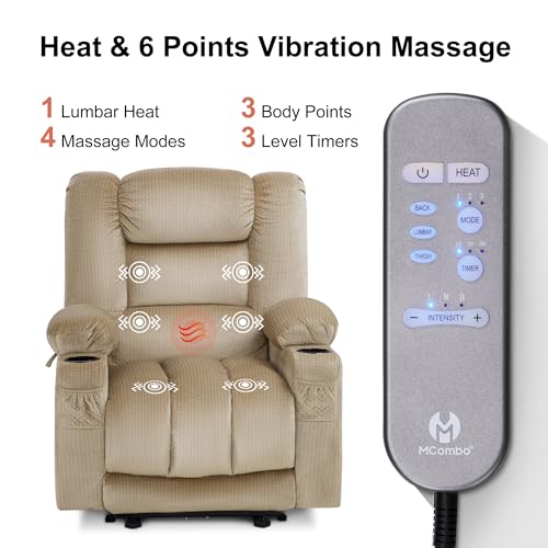 MCombo Zero Gravity Power Recliner Chair with Heat and Vibration Massage, Reclining Chair with USB & Type C Ports, Cup Holders for Living Room
