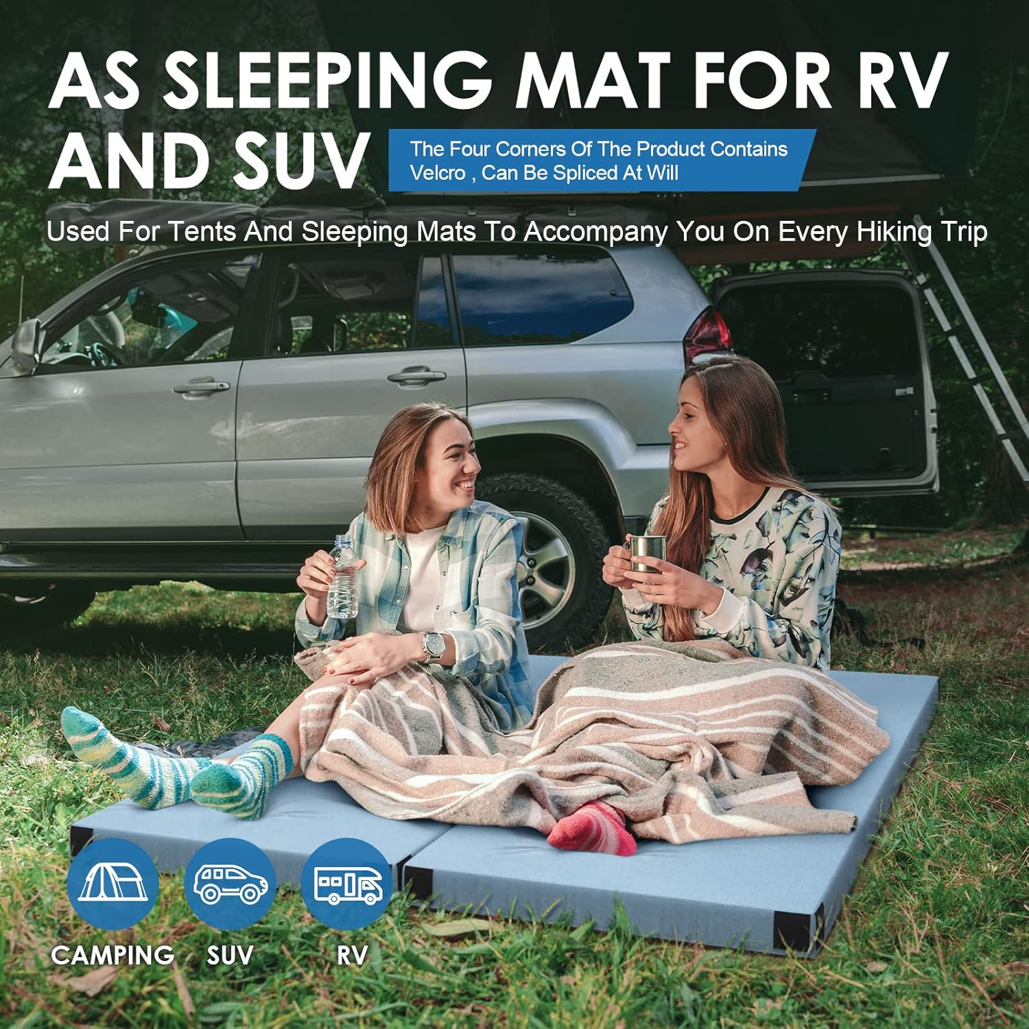 KingChii CertiPUR-US Memory Foam Camping Mattress, Portable Roll Up Travel Car Camping Mattress Sleeping Pad & Floor Mattress