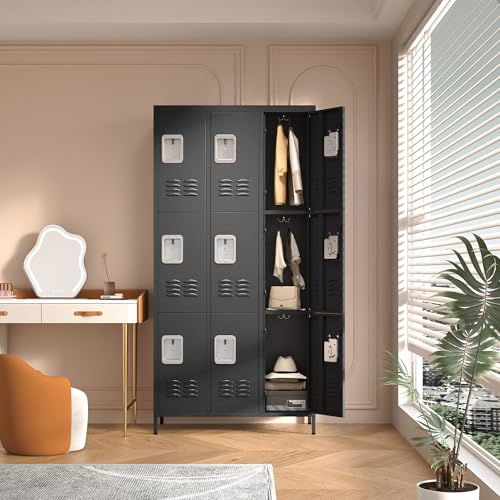 3 Doors Lockers for Employees, Steel Storage Lockers Lockable, Metal Locker Storage Cabinet for Home Office School Gym, Require Assembly (Grey)