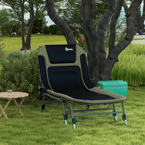 Outsunny Camping Cot for Adults, Folding Bed with Soft Padded Cushions & Headrest, 180° Adjustable Reclining Lounger
