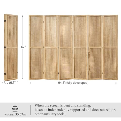 Pegboard Display, 5.6Ft Wooden Room Divider Folding Privacy Screens Portable Freestanding Wall Organizer for Retail Craft Art Display Board (4panels