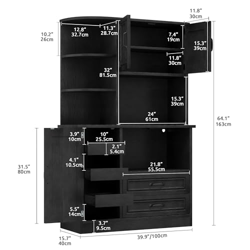 DWVO Kitchen Pantry Storage Cabinet, 64" H Kitchen Hutch Cabinet with Power Outlet, Sliding Racks with Door