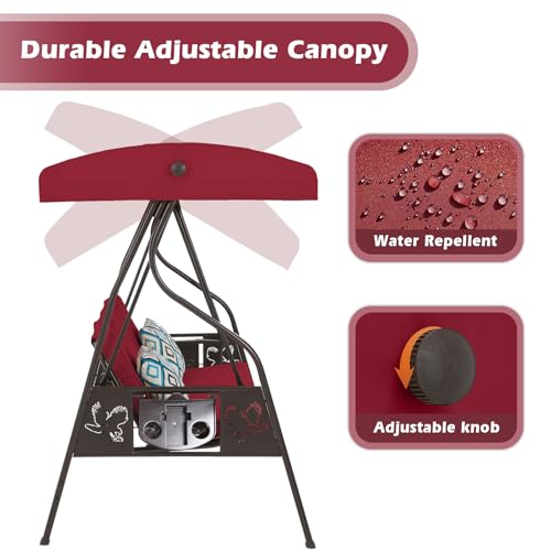 3-Seat Outdoor Porch Swing with Stand, Patio Swing with Canopy
