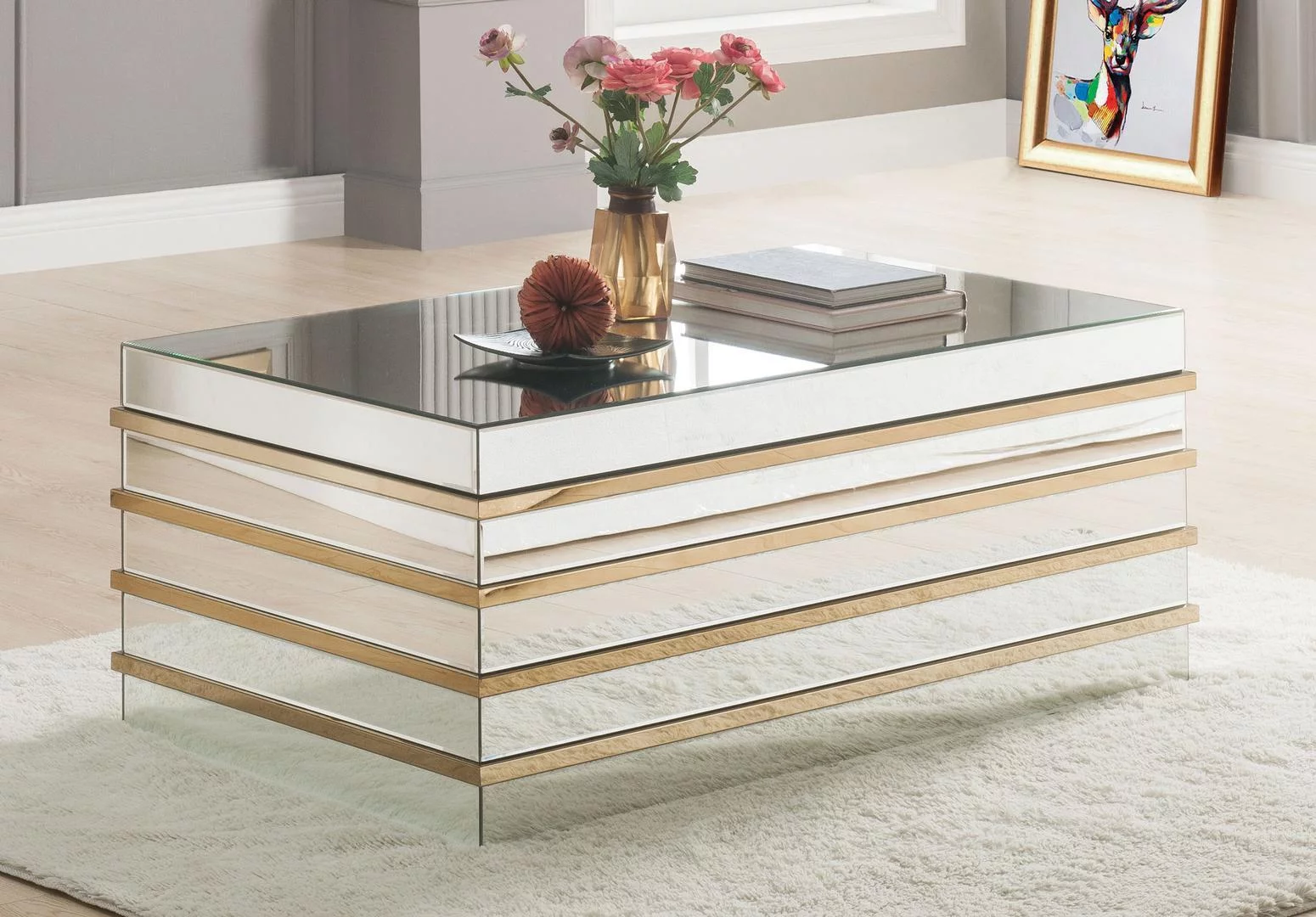 Modern Mirrored & Gold Coffee Table + 2 End Tables by Acme Osma 80330-3pcs