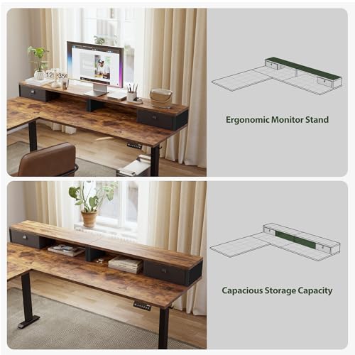 Agilestic L Shaped Electric Standing Desk with 2 Drawers, 63 Inch Ergonomic Adjustable Height Desk with Storage