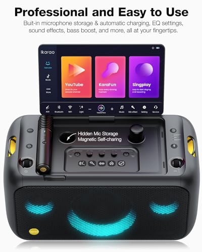 Ikarao Smart Karaoke Machine for Adults - with Lyrics Display, 32GB Karaoke Tablet, 2 Wireless Mics, Professional Karaoke System, 300W Peak Power